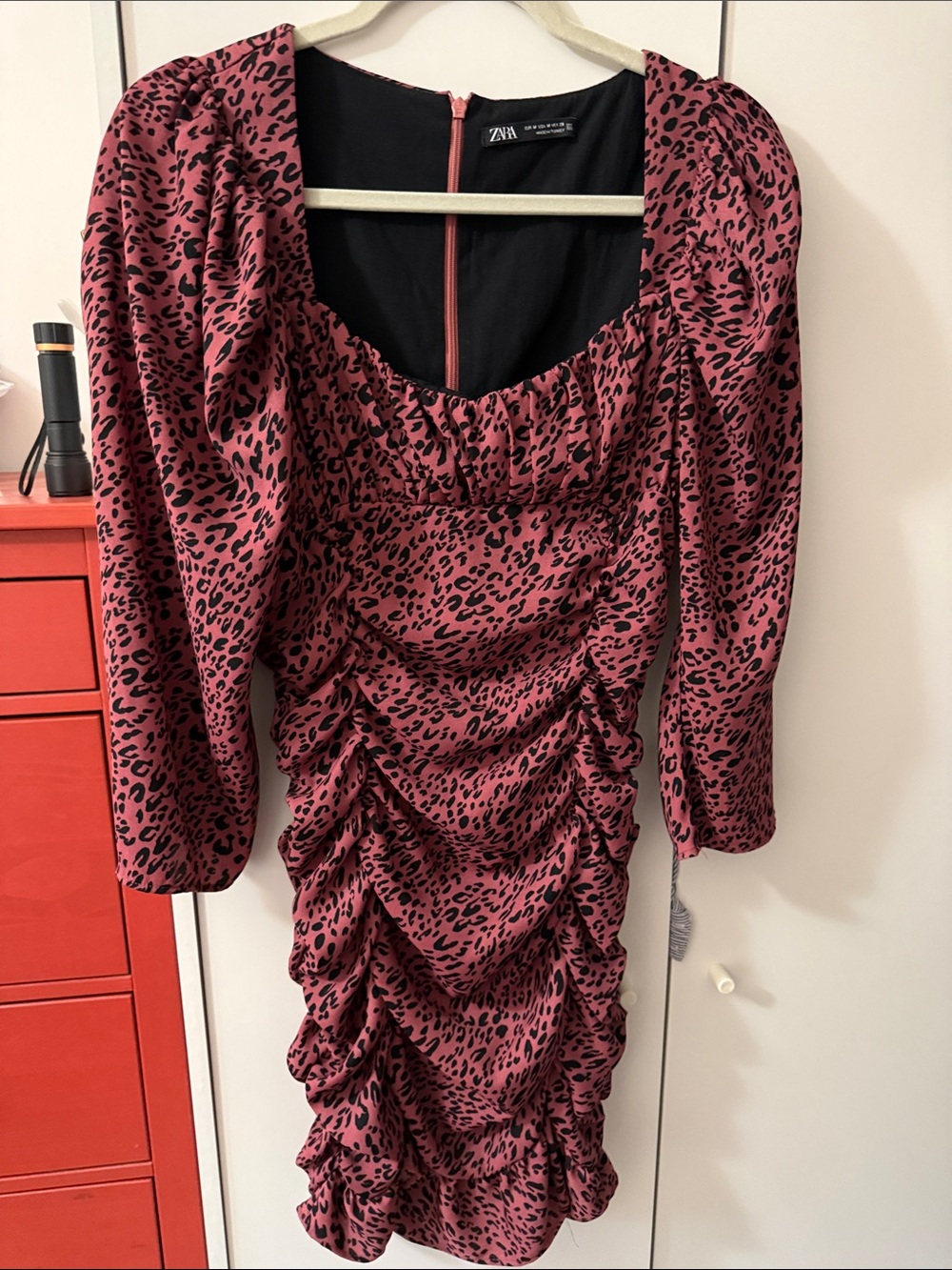 Zara Pink Leopard Ruched Mini Dress